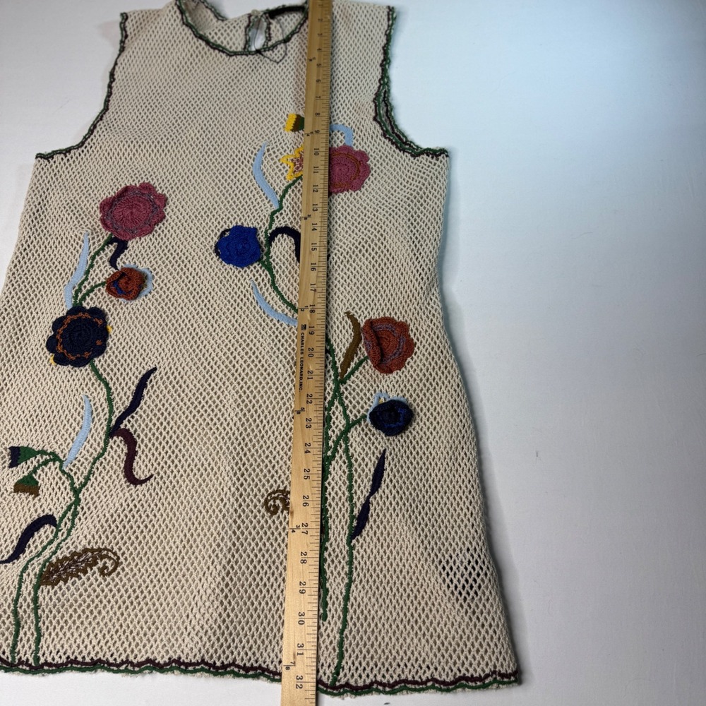 Zara Women Beige Knit Mini Dress 3D Crochet Floral Applique Size L Boho NWOT - Picture 7 of 10